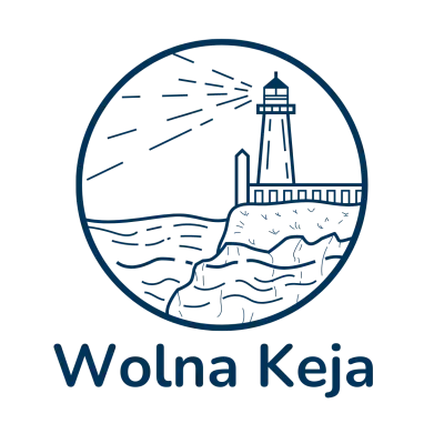 Wolna Keja — logo: latarnia morska nad falami w okręgu